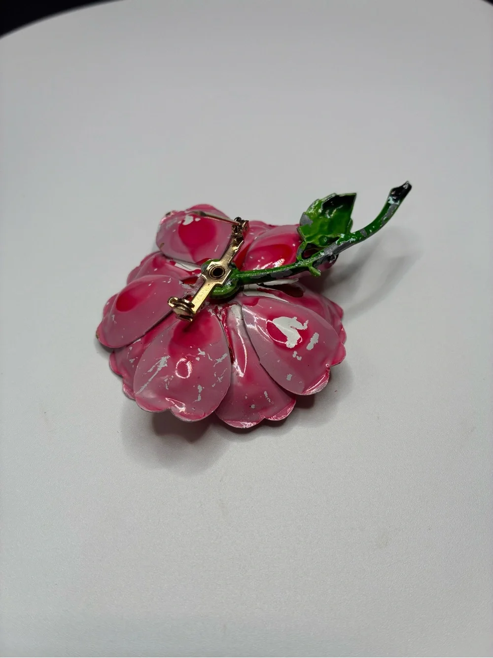 Vintage Pink Floral Enamel Flower Brooch for Women
